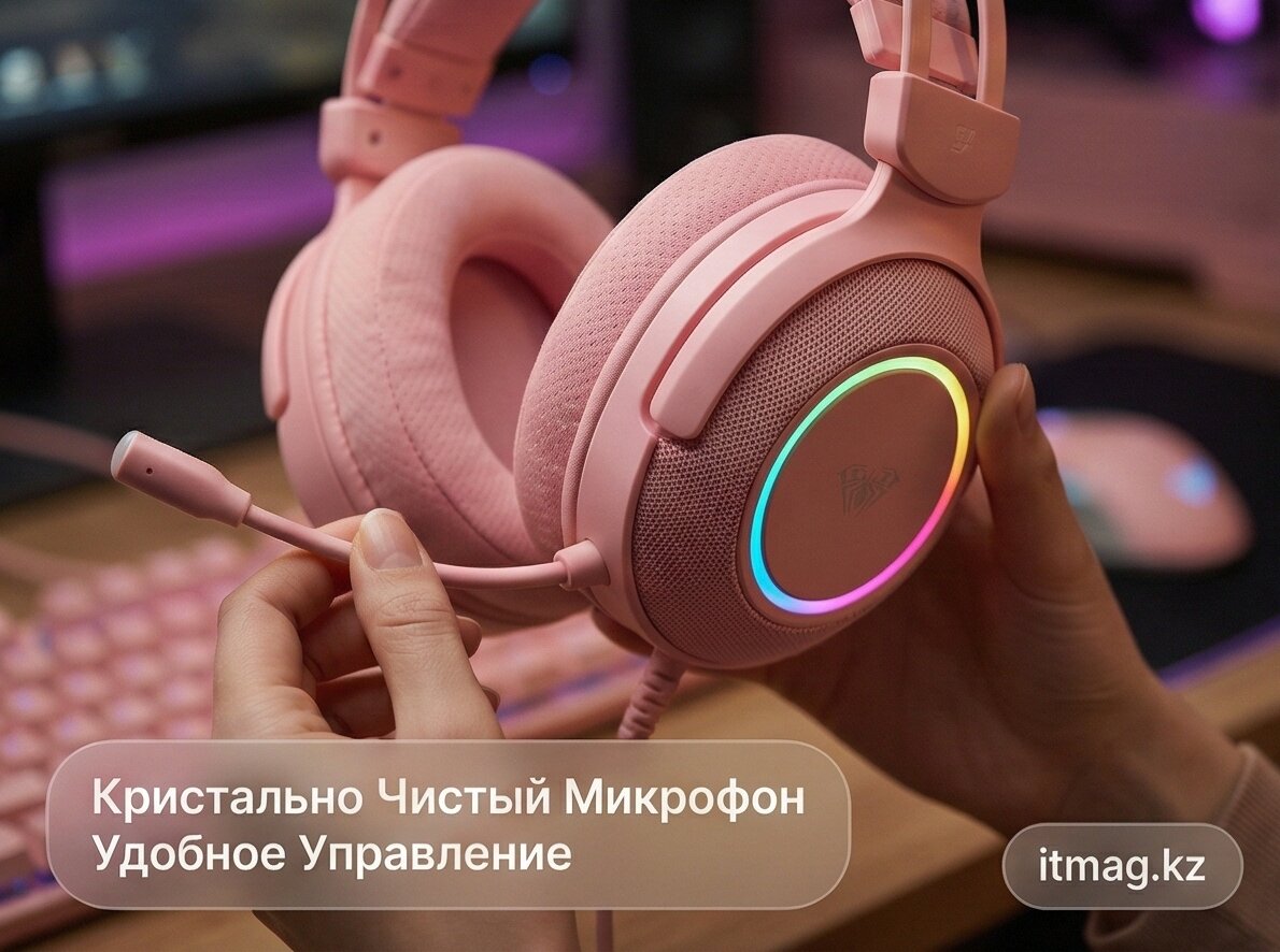 Наушники с микрофоном AULA G7 Pink, 1000mAh, RGB (G7 Pink)