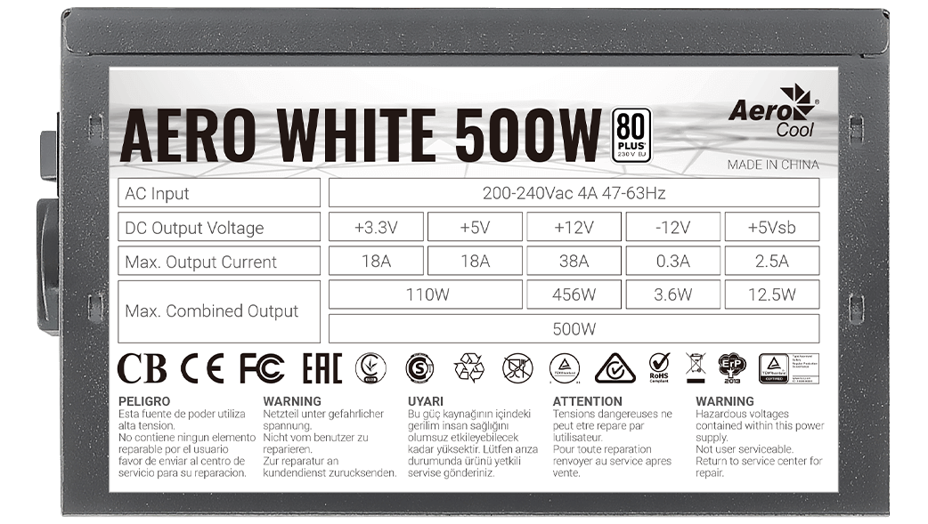 Блок питания AeroCool Aero White ATX 500W  (500W AEROCOOL AERO WHITE)