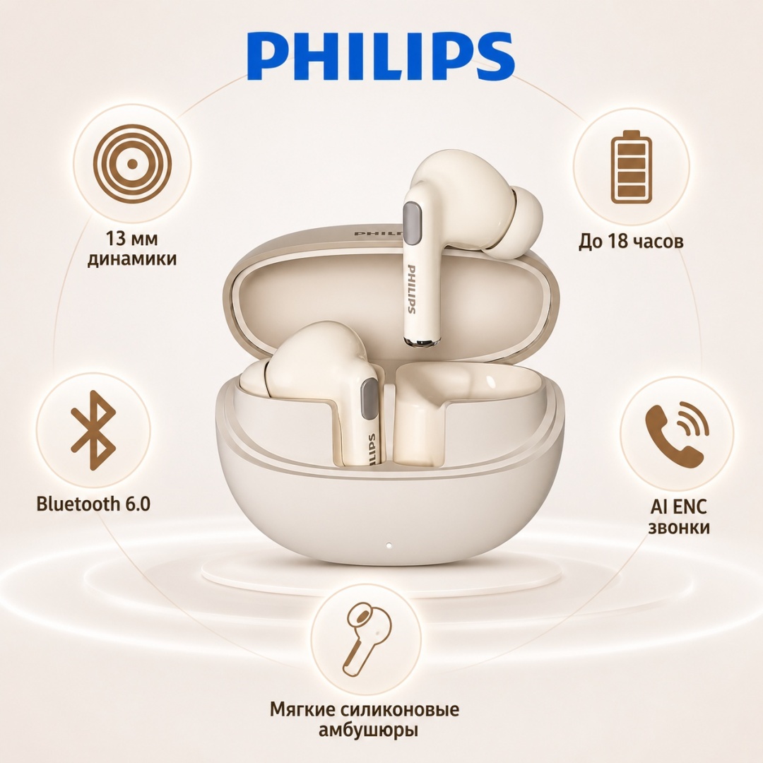 TWS Наушники Philips TAT1120, White (TAT1120-WH)