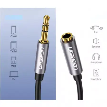 Кабель Audio(m) 3.5mm - Audio(f) 3.5mm, 2m. AV118 UGREEN (10594)