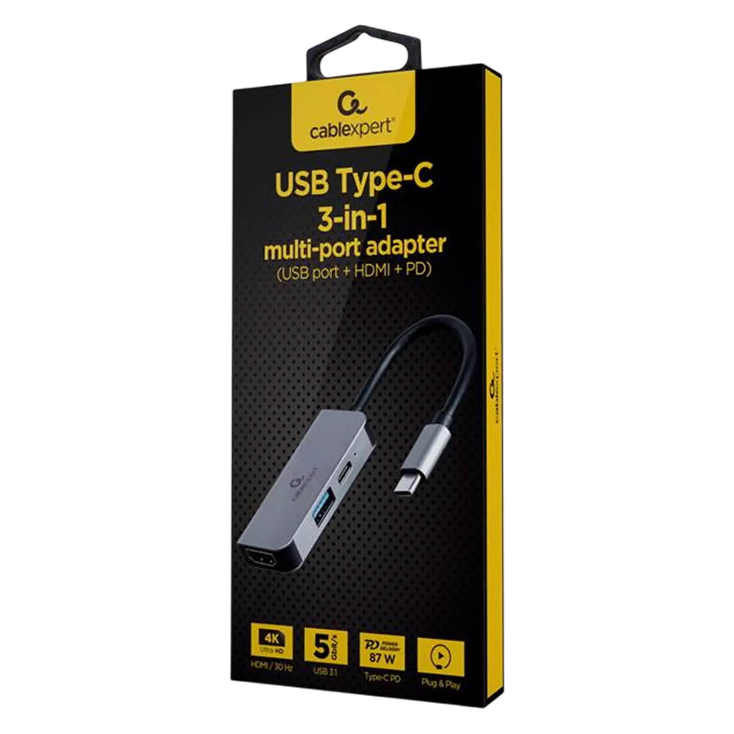 Конвертер Cablexpert USB Type-C 3-in-1 multi-port adapter (USB port   HDMI   PD), silver (A-CM-COMBO3-02)