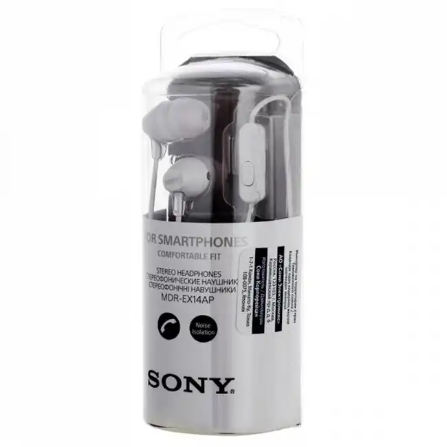 Гарнитура Sony MDR-EX14AP, 1.2m, White (MDR-EX14APW)