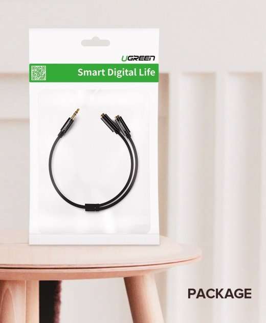 Кабель Ugreen AV134, Audio(m) 3.5mm - 2*Audio(f) 3.5mm сплиттер для наушников (20816)