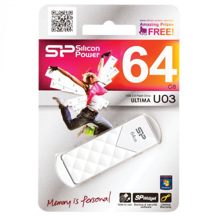 USB флеш-накопитель 64GB Silicon Power, Ultima U03, USB 2.0, white (SP064GBUF2U03V1W)
