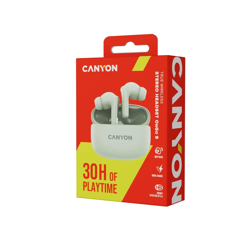 Наушники Canyon headset OnGo 9, Green (CNS-TWS9G)