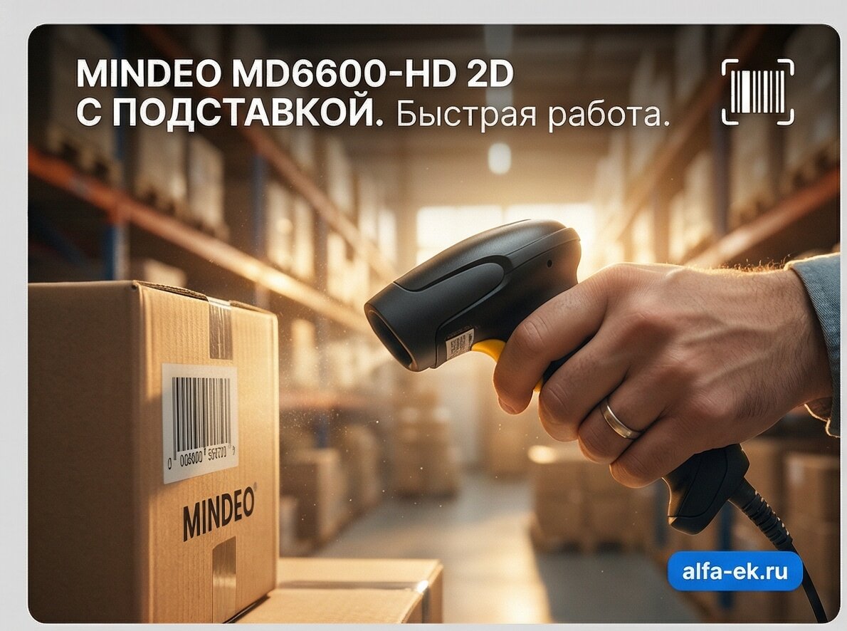 Сканер штрихкода ручной Mindeo MD6600-HD 2D с подставкой (MD6600-HD_stand)