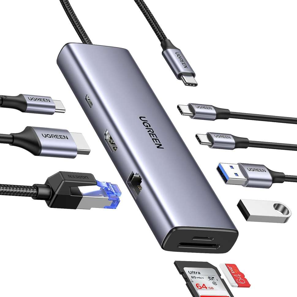 Конвертер USB 3.1(m) Type C на HDMI/LAN/CardReader/Type Cx2/USB 3.0x2/PD 100W CM498 (15375)