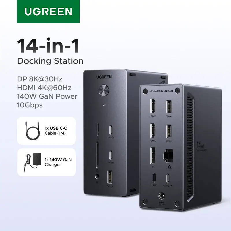 Док-станция UGREEN USB-C 14-в-1 Thunderbolt 5, CM843 (85489)