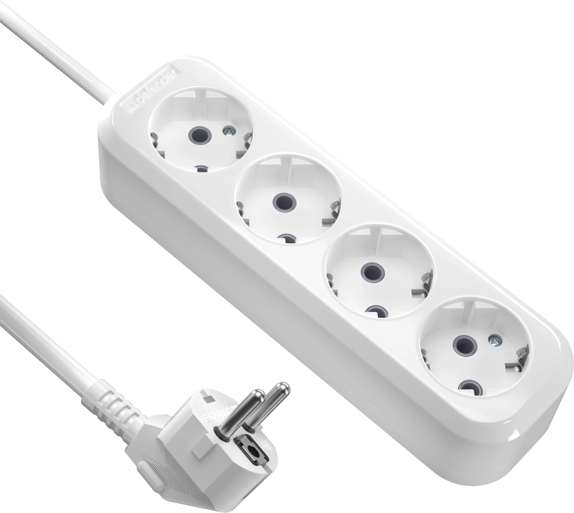Удлинитель с заземлением Defender R340 16 А, 2 м, 4 розетки, белый (99375)