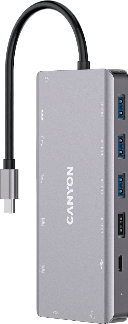 USB-хаб Canyon DS-12 13in1 4k USB-C Dark Grey (CNS-TDS12)