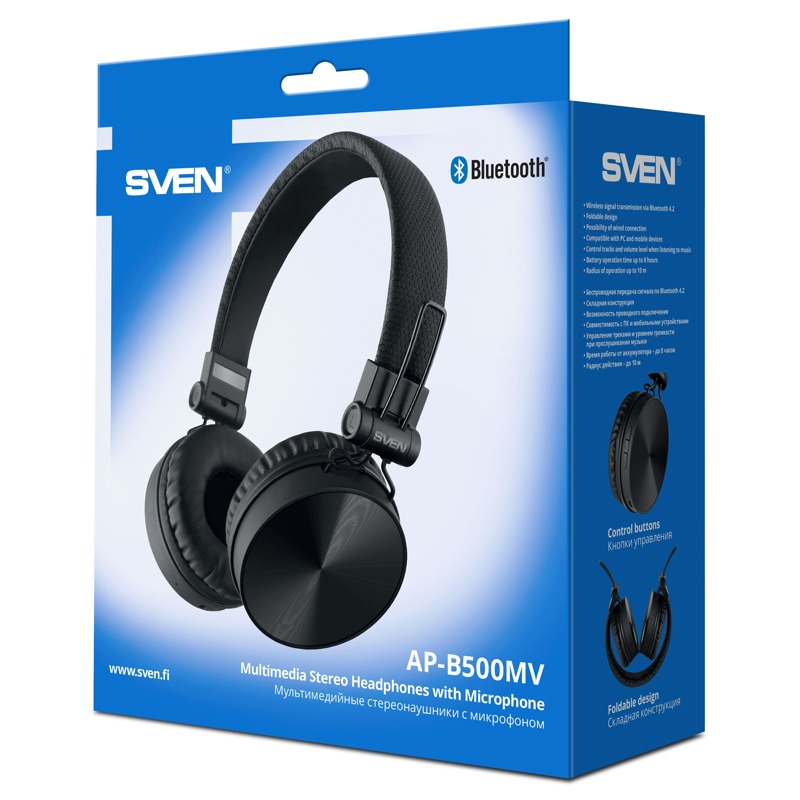 Bluetooth гарнитура SVEN AP-B500MV, 0.8m, Black (AP-B500MV/BLACK)