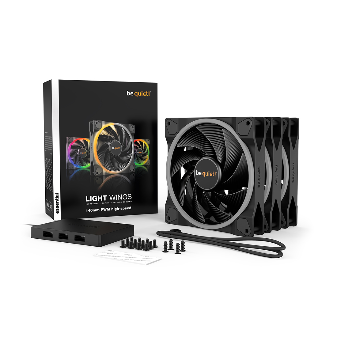 Вентилятор для компьютерного корпуса Bequiet! Light Wings 140mm PWM high-speed ARGB Triple-Pack (BL079)