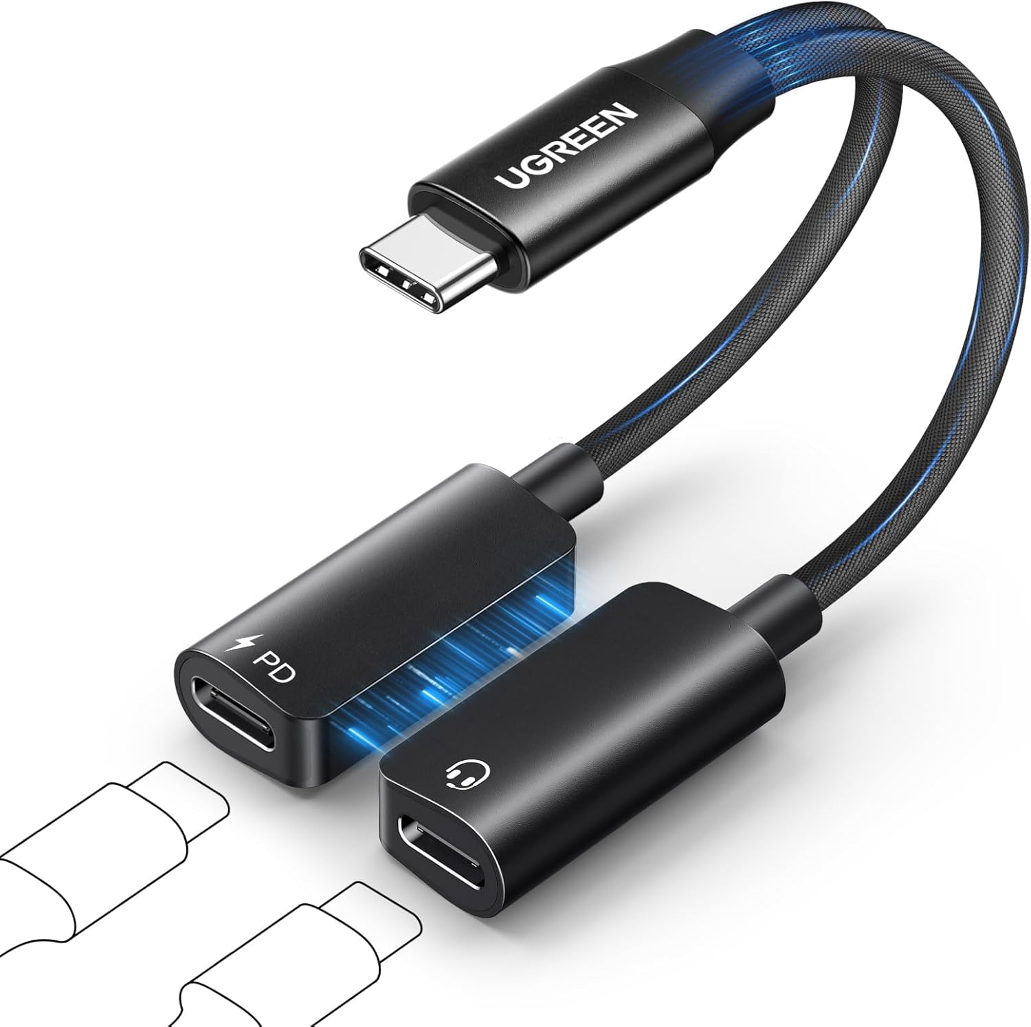 Кабель-разветвитель Ugreen CM821, USB-C - 2*USB-C, для наушников и зарядного устройства (45800)