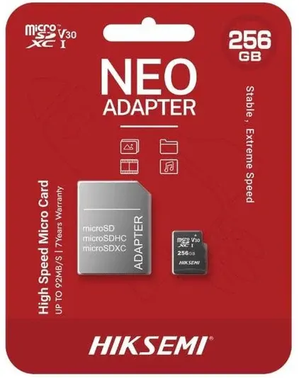 Карта памяти microSDXC 256GB, HikSemi NEO ADAPTER, Class 10, V30 (HS-HS-TF-C1 256G)