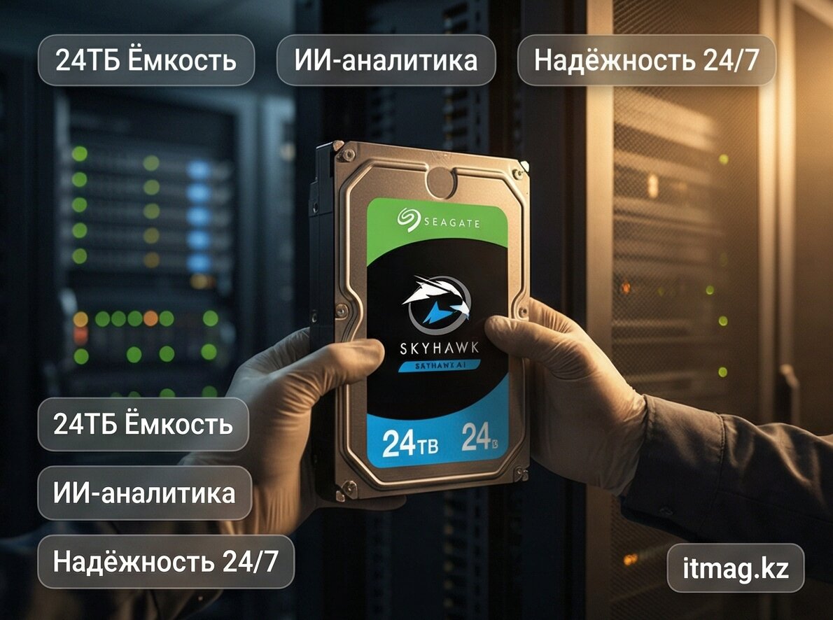 Жесткий диск для видеонаблюдения с искусственным интеллектом 24Tb Seagate SkyHawk AI Survelilance SATA3 3.5" (ST24000VE002)
