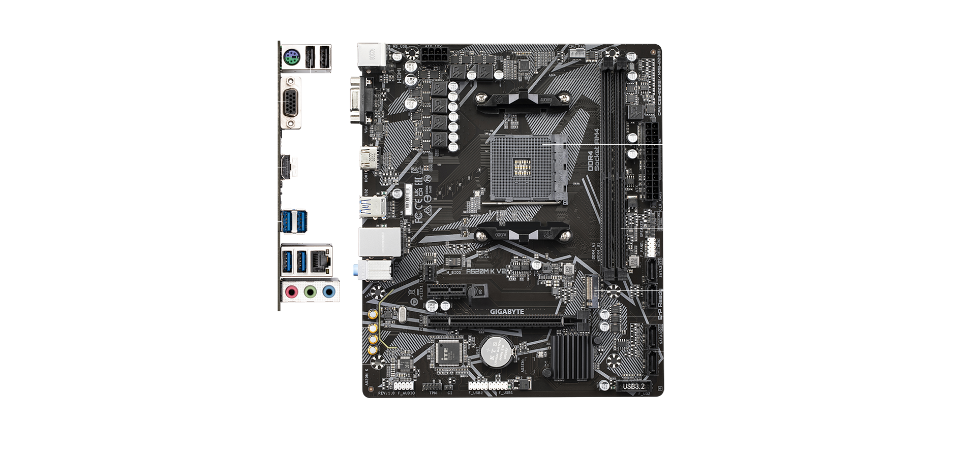 Материнская плата GIGABYTE A520M-K-V2 AM4 A520  MATX (A520M K V2)