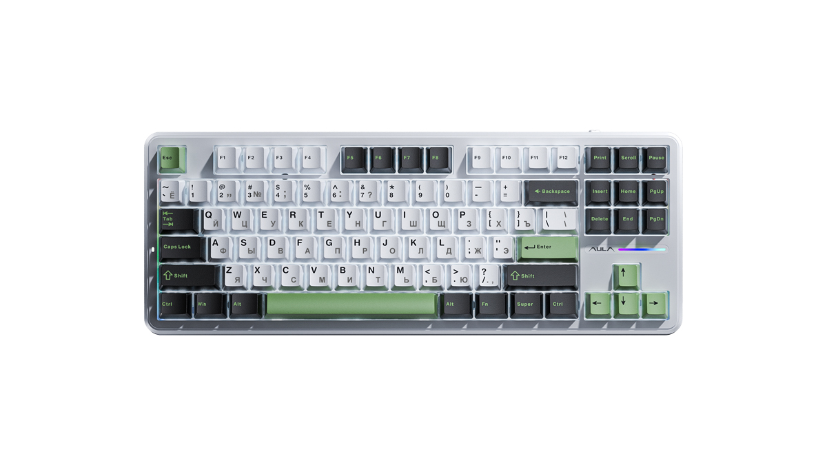 Клавиатура AULA F87 Gray Wood V3 White-black-green (F87 G/W3 WBG)