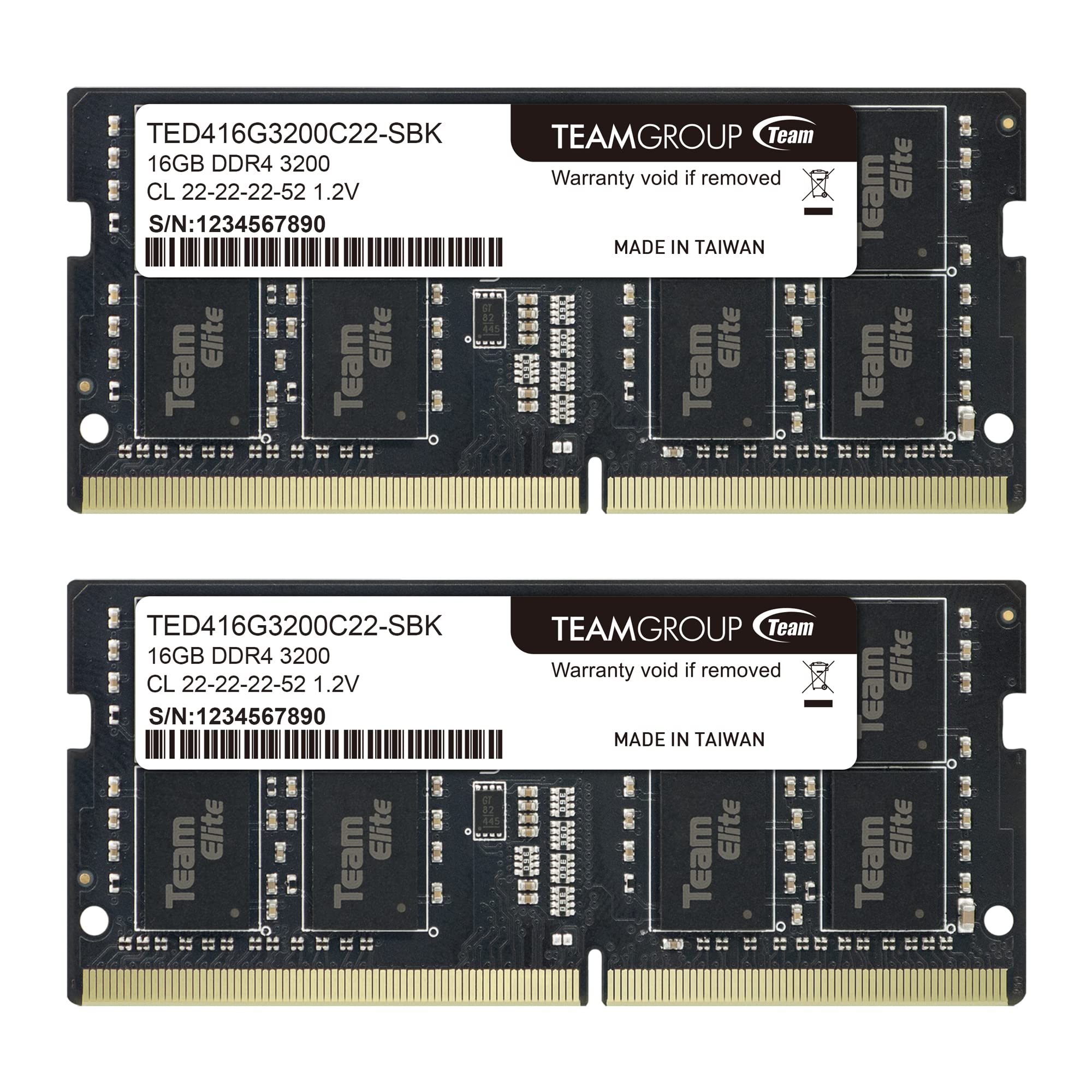 Оперативная память для ноутбука 32GB Kit (2x16GB) DDR4 3200Mhz Team Group ELITE PC4-25600 CL22 SO-DIMM TED432G3200C22DC-S01 (TED432G3200C22DC-S01)