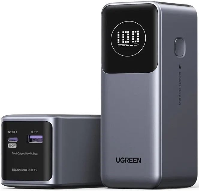 Мобильный аккумулятор UGREEN Power Bank, 12000mAh, DigitalDisplay, 100W, серый, PB724 (35526B)