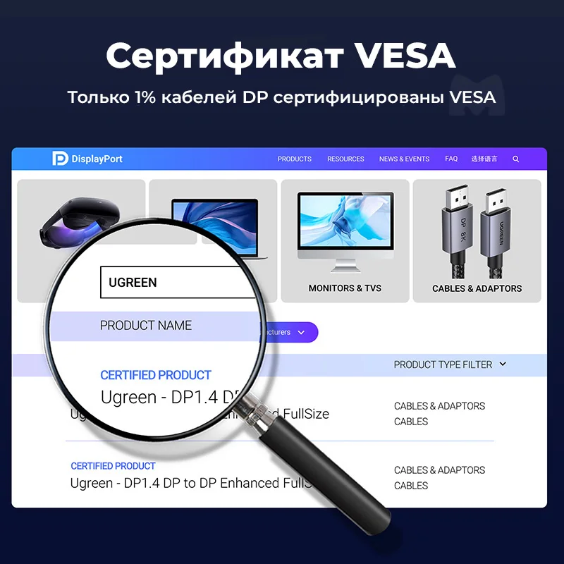 Кабель Ugreen DP120, DisplayPort 8K, 1m (25903)