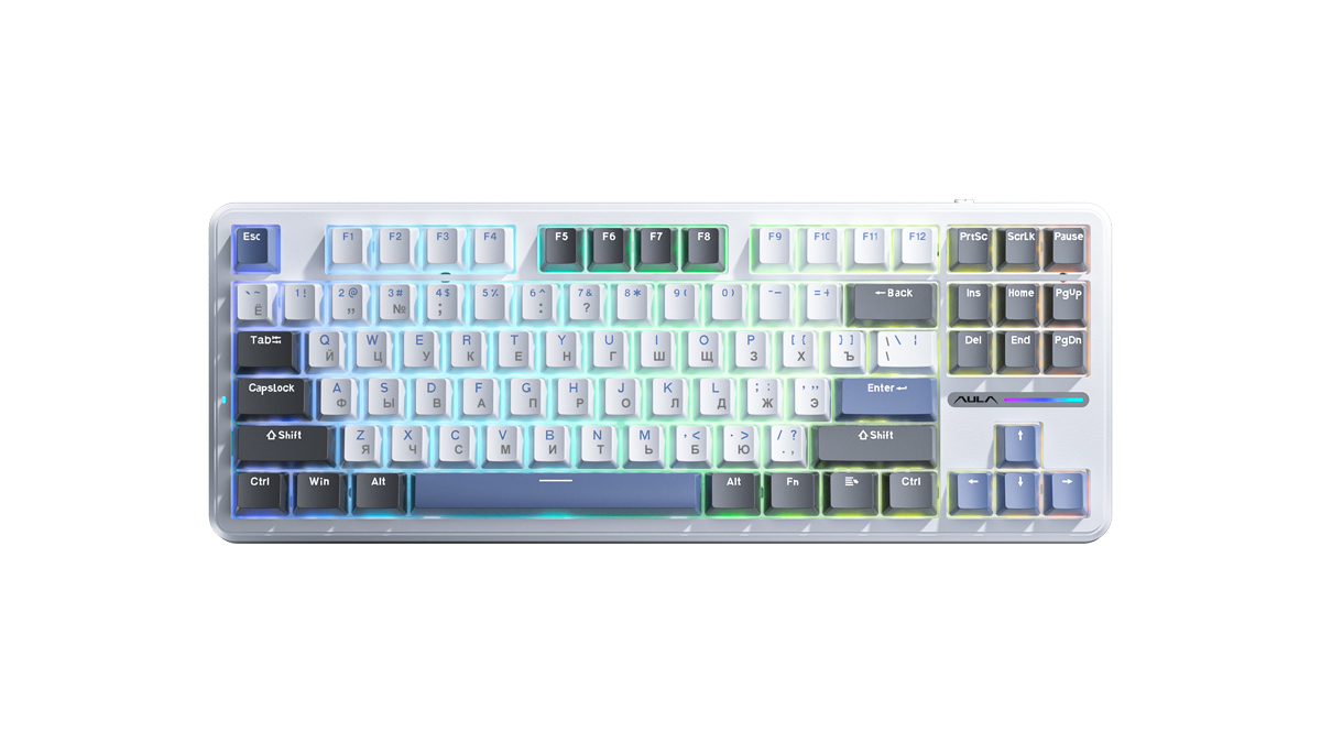 Клавиатура AULA F87 Gray Wood V3 White-grey-blue (F87 G/W3 WGB)