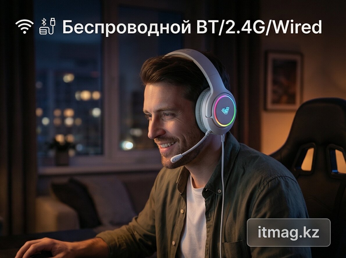 Наушники с микрофоном AULA G7 White, 1000mAh, RGB (G7 White)