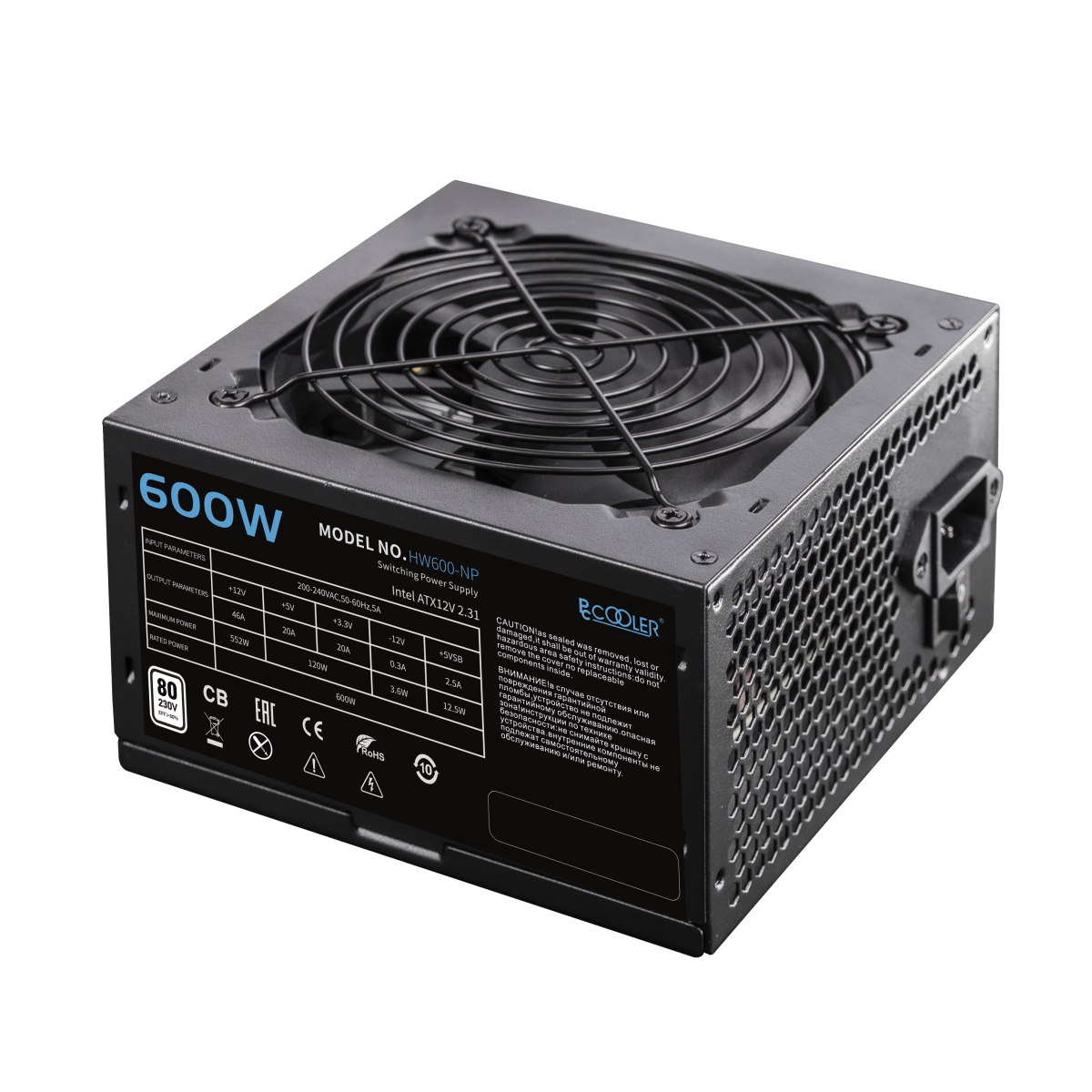 Блок питания PCCooler HW600-NP, 600W, Non Modular, 80+, Fan 120mm,  50,000 Hours HW600-NP (HW600-NP)