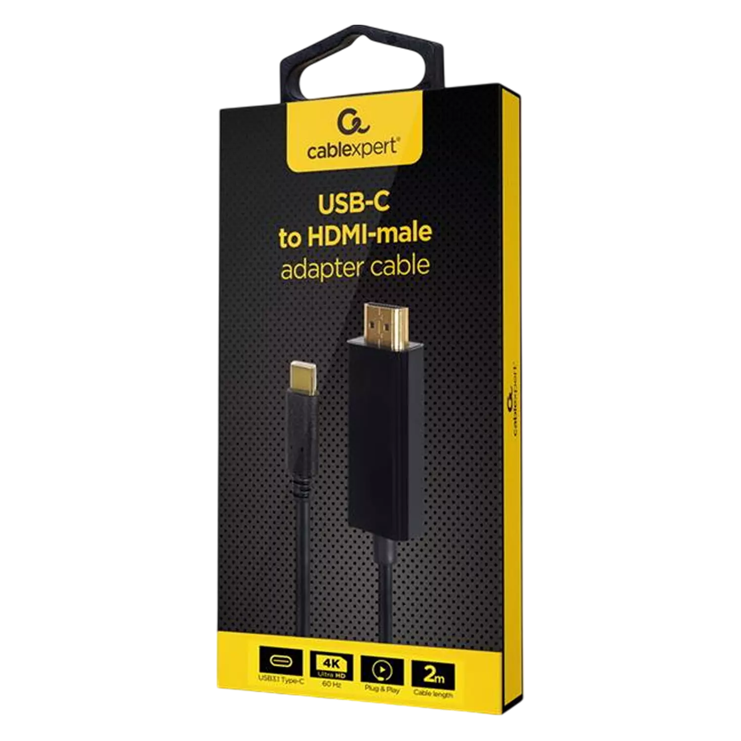 Переходник Cablexpert USB-C to HDMI-male adapter, 4K 60Hz, 2 m, black (A-CM-HDMIM-02)