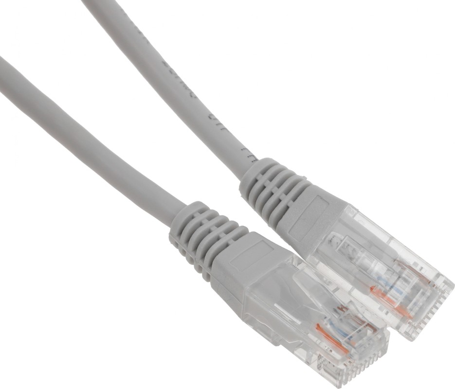 Патч-корд TWT UTP кат.5e, с заливными колпачками, 1.5 м, серый (TWT-45-45-1.5-GY)