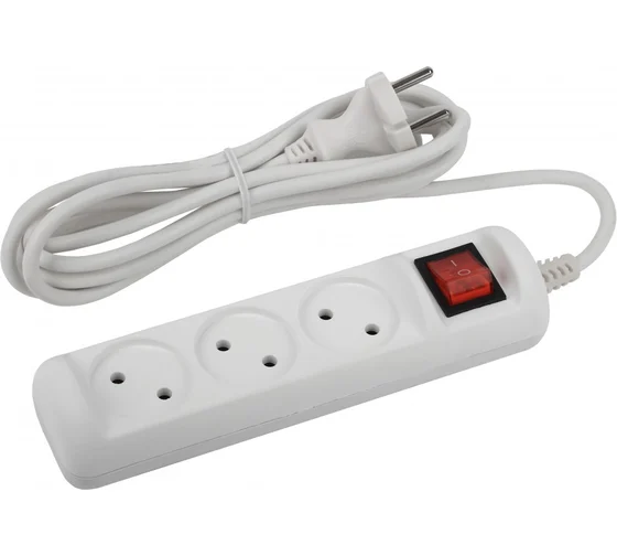 Удлинитель без заземления Defender B230 10 А, 7 м, 3 розетки, белый (99279)