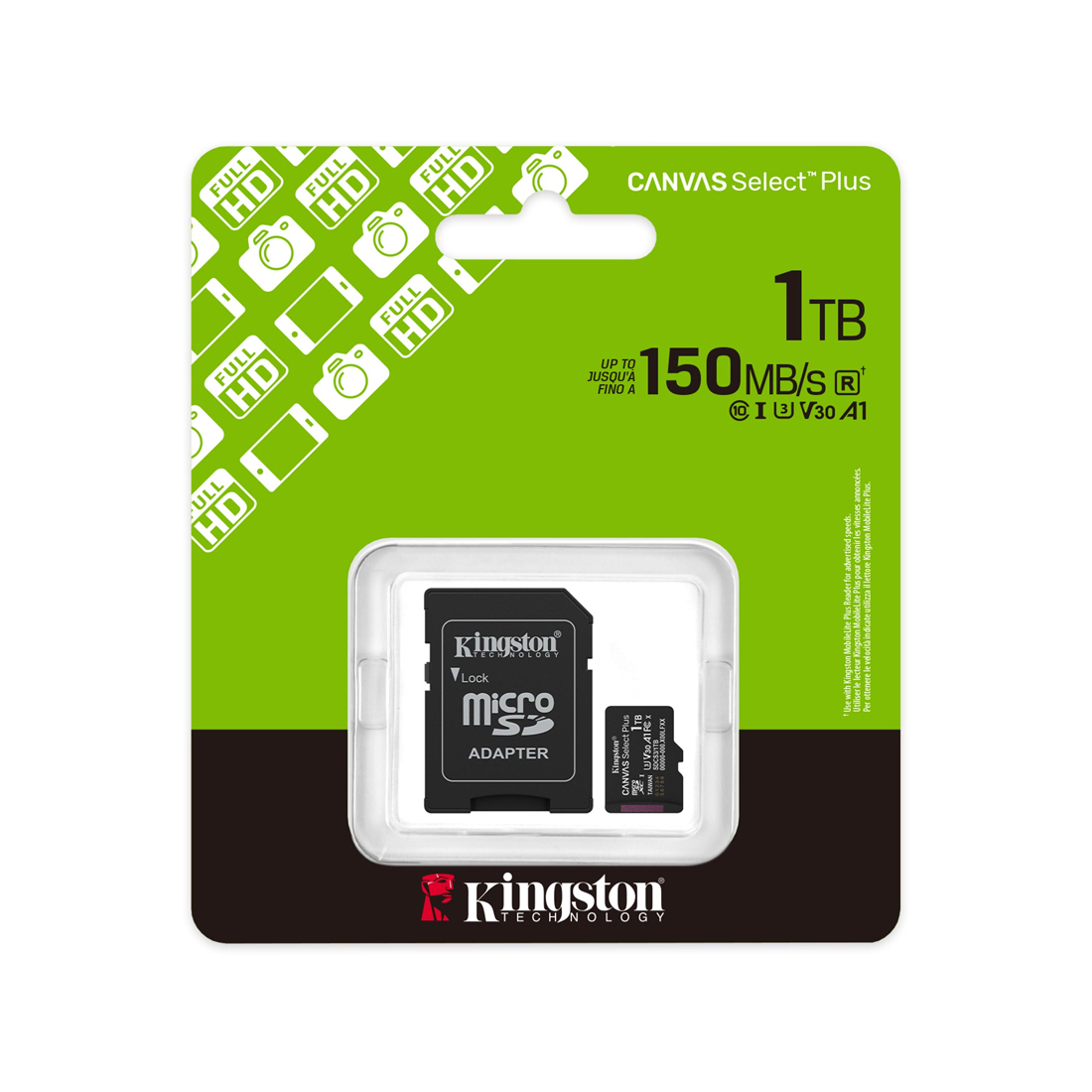 Карта памяти MemoryCard microSDXC 1TB, Kingston, Class 10, + adapter SD (SDCS3/1TB)