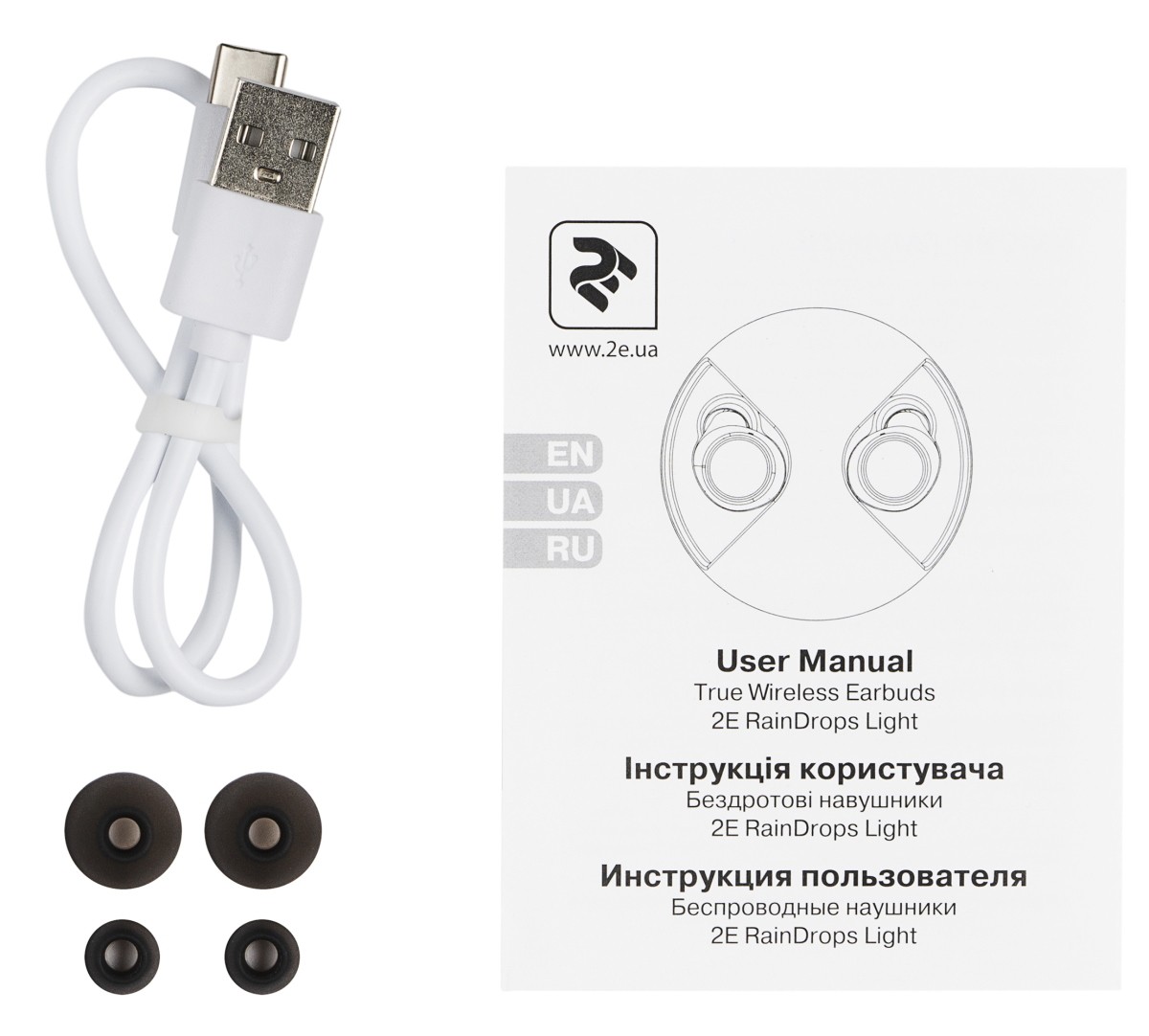 Bluetooth гарнитура 2E RainDrops Light Truet Wireless Waterproof Mic, White (2E-EBTWRDLWT)