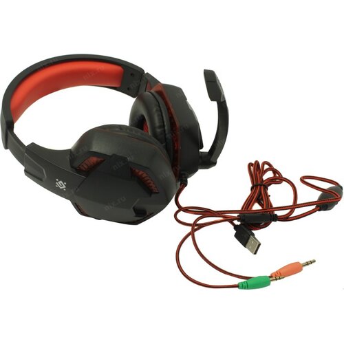 Игровая гарнитура стерео Defender Warhead G-370 черный+красный, кабель 2 м (64037)