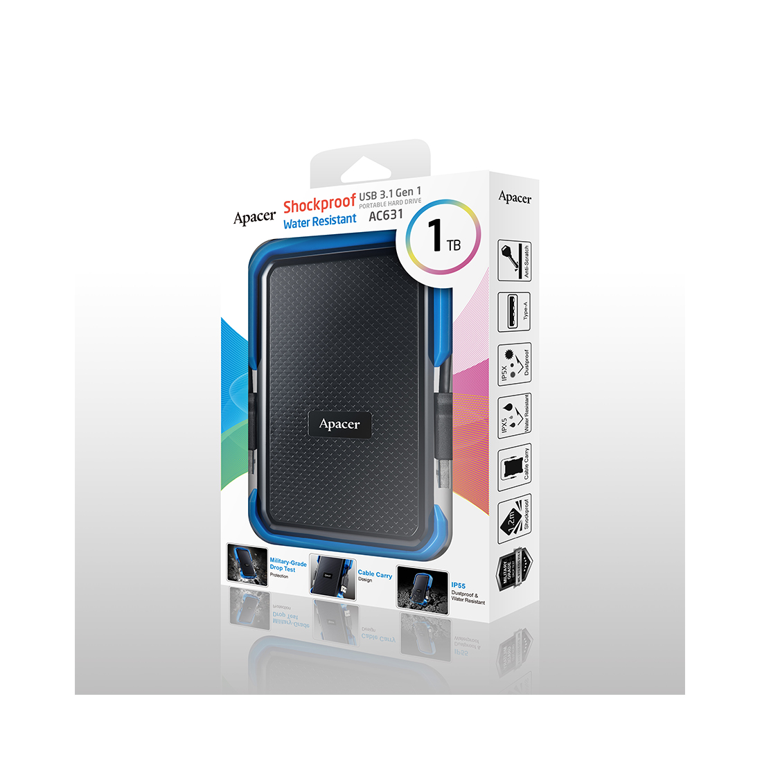 Внешний жёсткий диск Apacer 1TB 2.5" AC631 Синий (AP1TBAC631U-1)