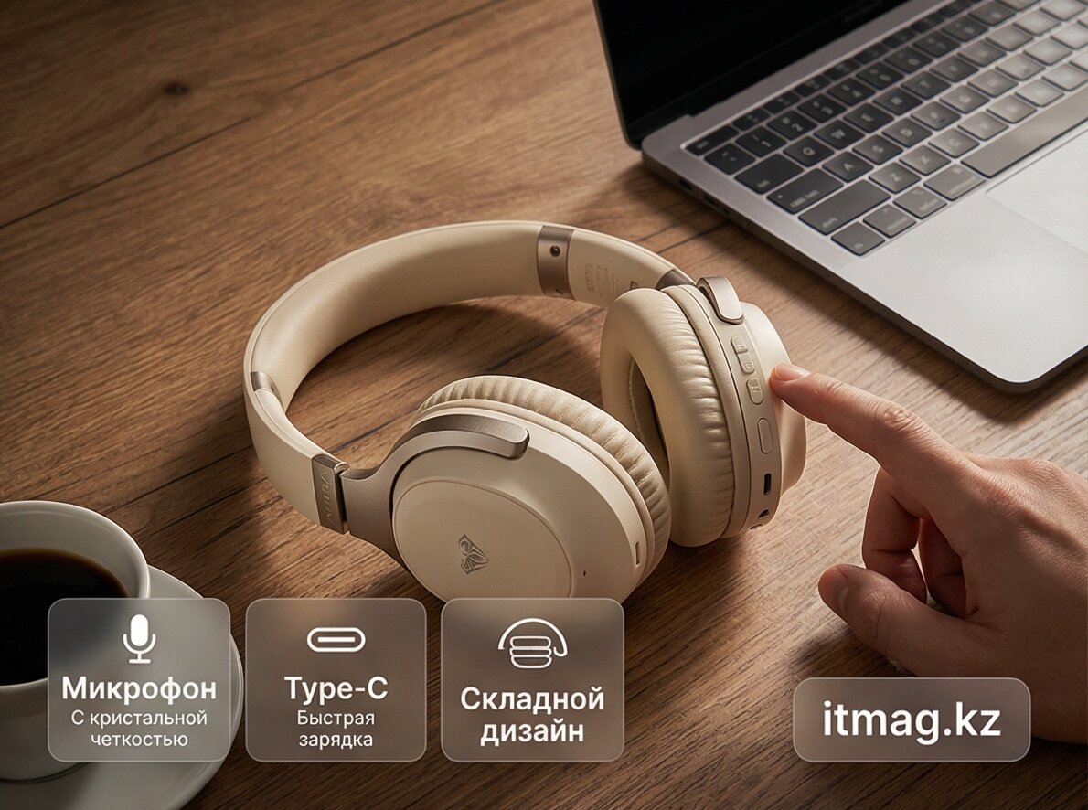 Наушники с микрофоном AULA A500 Beige, ANC,1000mAh, Type-C (A500 Beige)