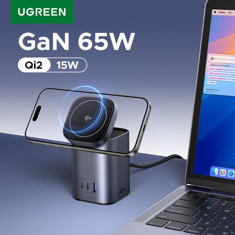 Беспроводное магнитное зарядное устройство 2-in-1, 2xUSB C+1xUSB, 65W, Wireless 15W, X555 (55321)