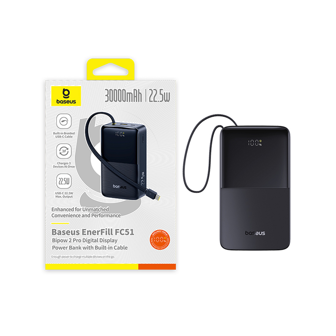 Портативный внешний аккумулятор Baseus EnerFill FC51, 30000mAh 22.5W - Black (E0028100)