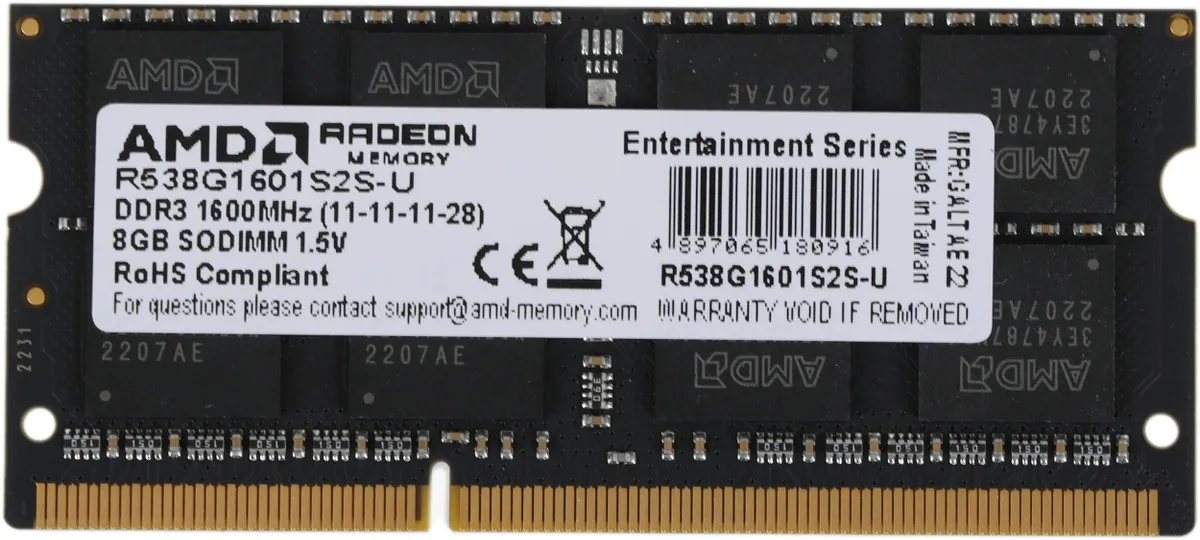 Оперативная память для ноутбука 8Gb DDR3 1600MHz (R538G1601S2S-U)