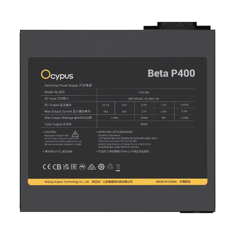 Блок питания Ocypus Beta P400 Черный 400W (Beta-P400-N1HDBK024X-EU)