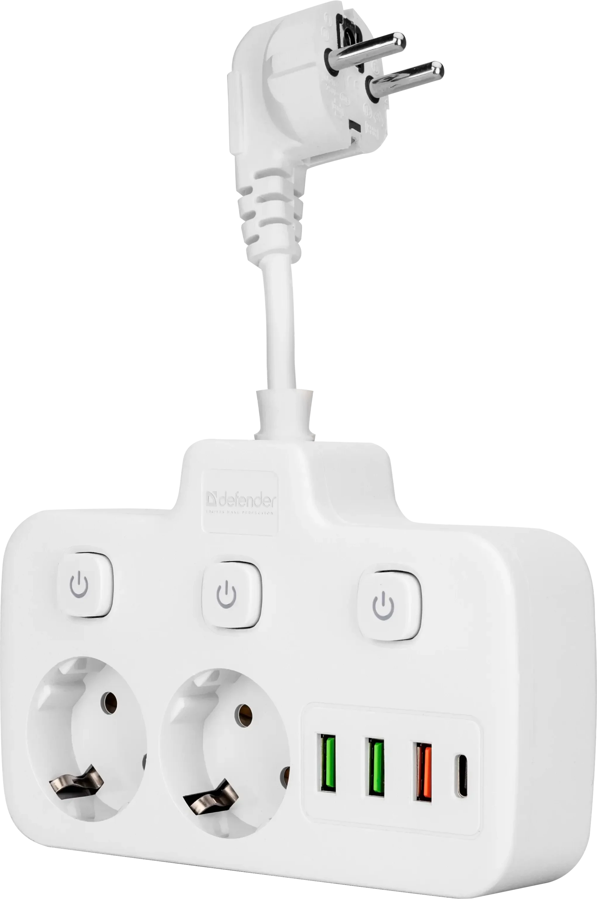 Удлинитель Defender без заземления R240 0.2м, 2 розетки, 3xUSB, 1xType-C, белый (99295) Удлинитель Defender без заземления R240 0.2м, 2 розетки, 3xUSB, 1xType-C, белый (99295)