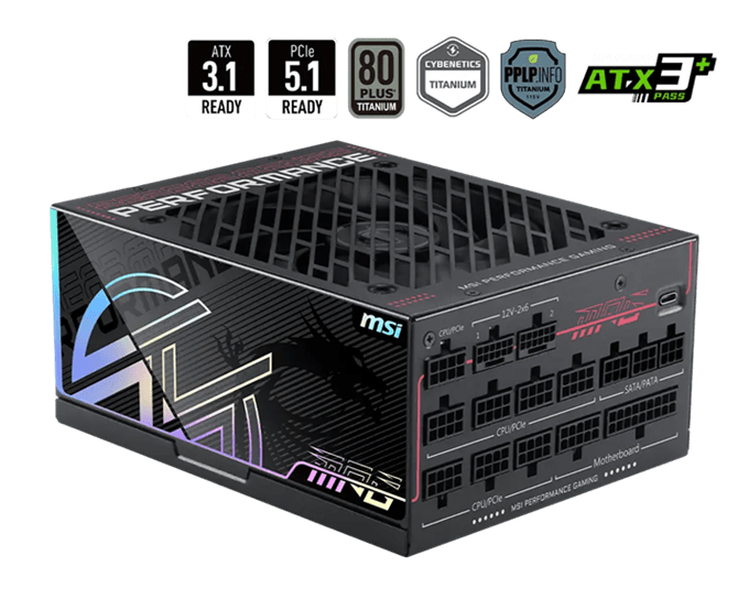 Блок питания MSI 1300W, MPG Ai1300TS PCIE5, ATX, 80+ TITANIUM Черный (MPG Ai1300TS PCIE5)