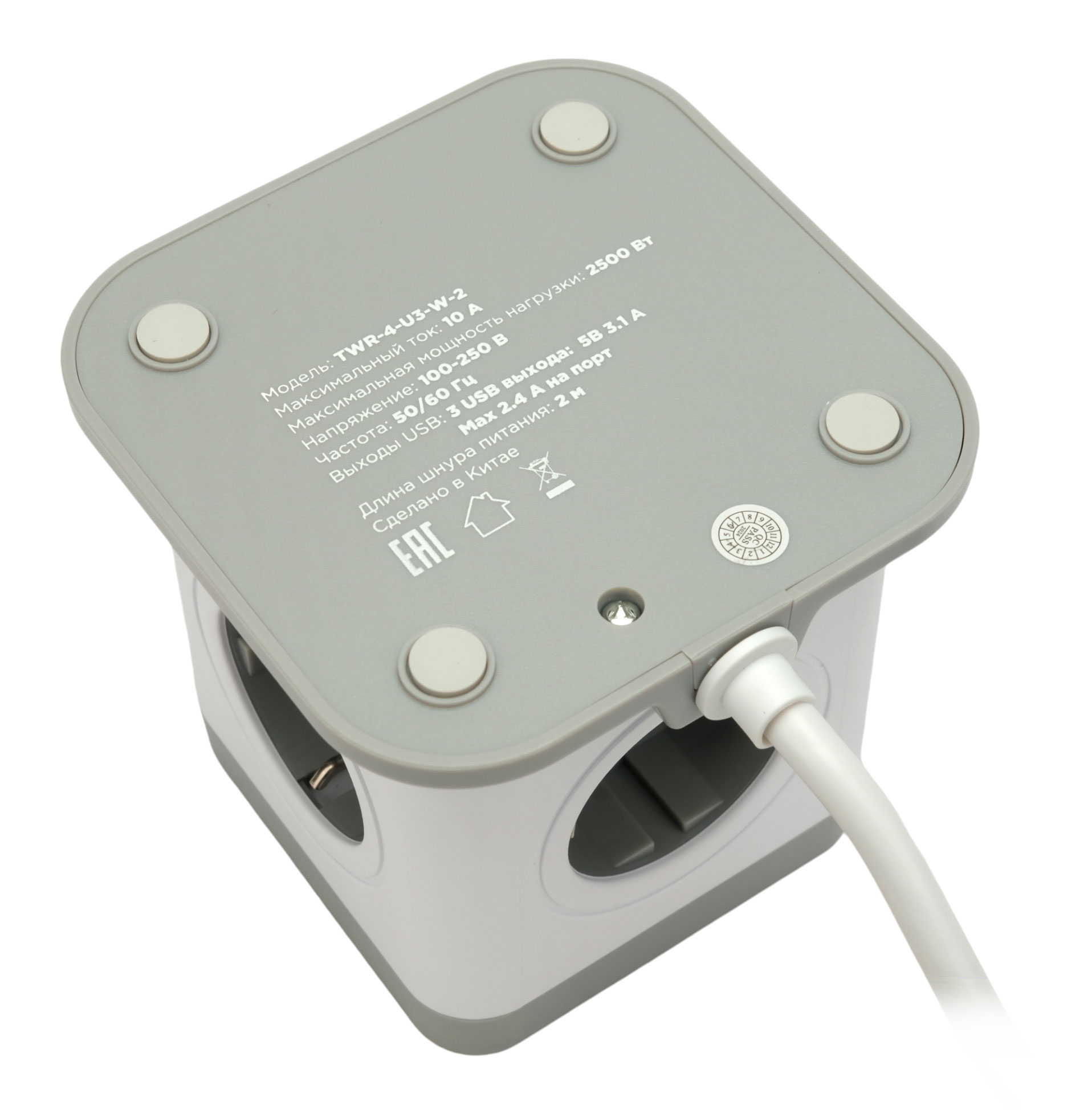 Сетевой фильтр Cablexpert Tower, TWR-4-U3-W-2 белый (TWR-4-U3-W-2)