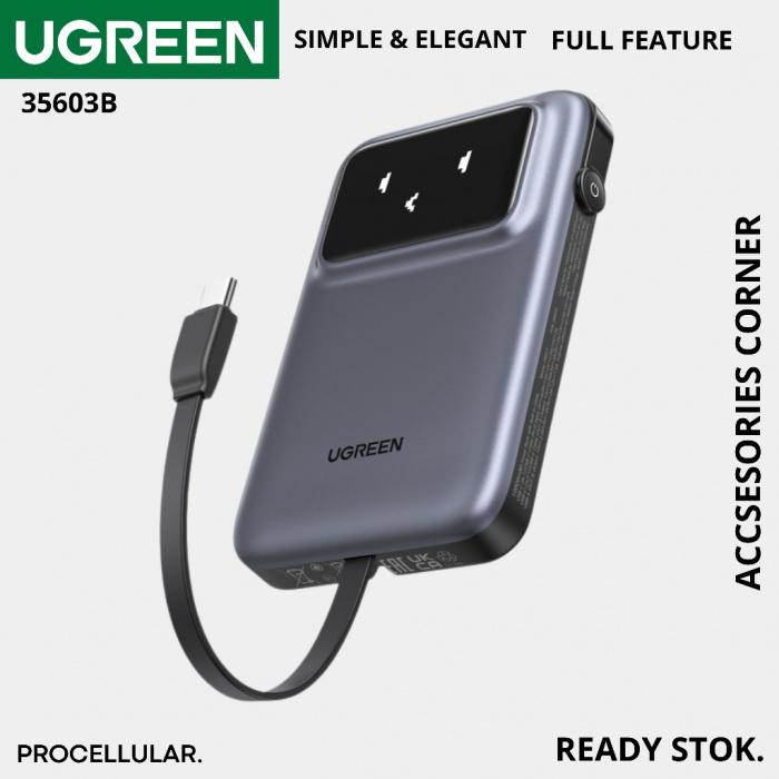 Портативный внешний аккумулятор Ugreen PB511, 10000 mAh, Black (35603B)