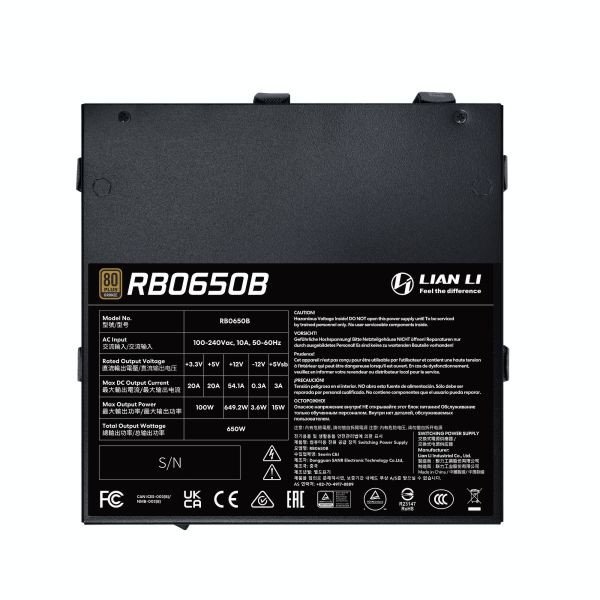 Блок питания Lian Li  650W, RB650B, Non Modular, 80+ BRONZE, Черный (G9P.RB0650B.B000.EU)