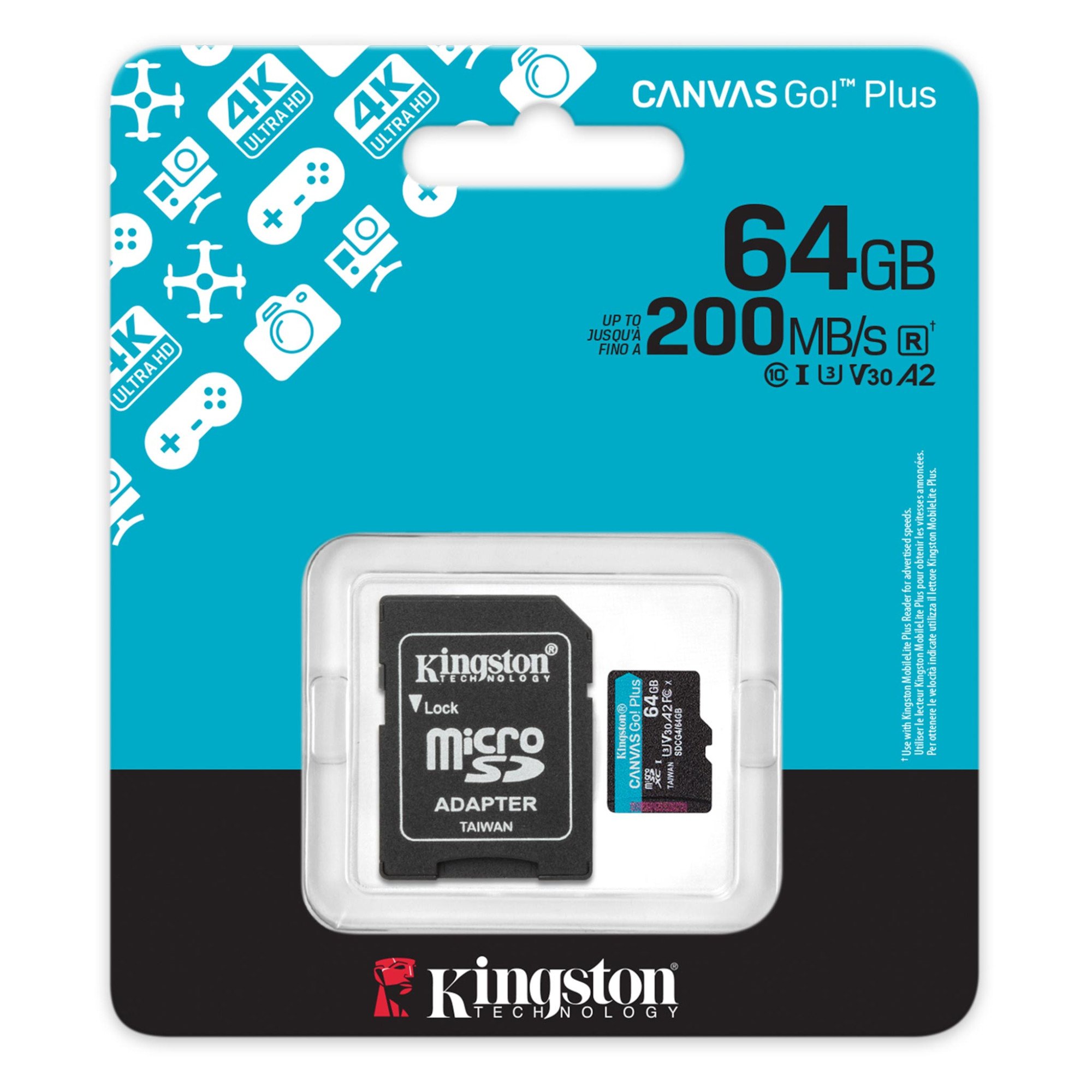 Карта памяти MicroSD, Kingston Canvas Go! 64GB Class 10 (SDCG4/64GB)
