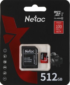 Карта памяти MicroSD, Netac P500 Extreme Pro 512GB Class 10 (NT02P500PRO-512G-S)