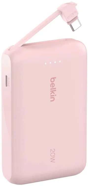 Портативный внешний аккумулятор Belkin 10k PD20w Integrated USB-C Cable, Pink (BPB021HQPK)