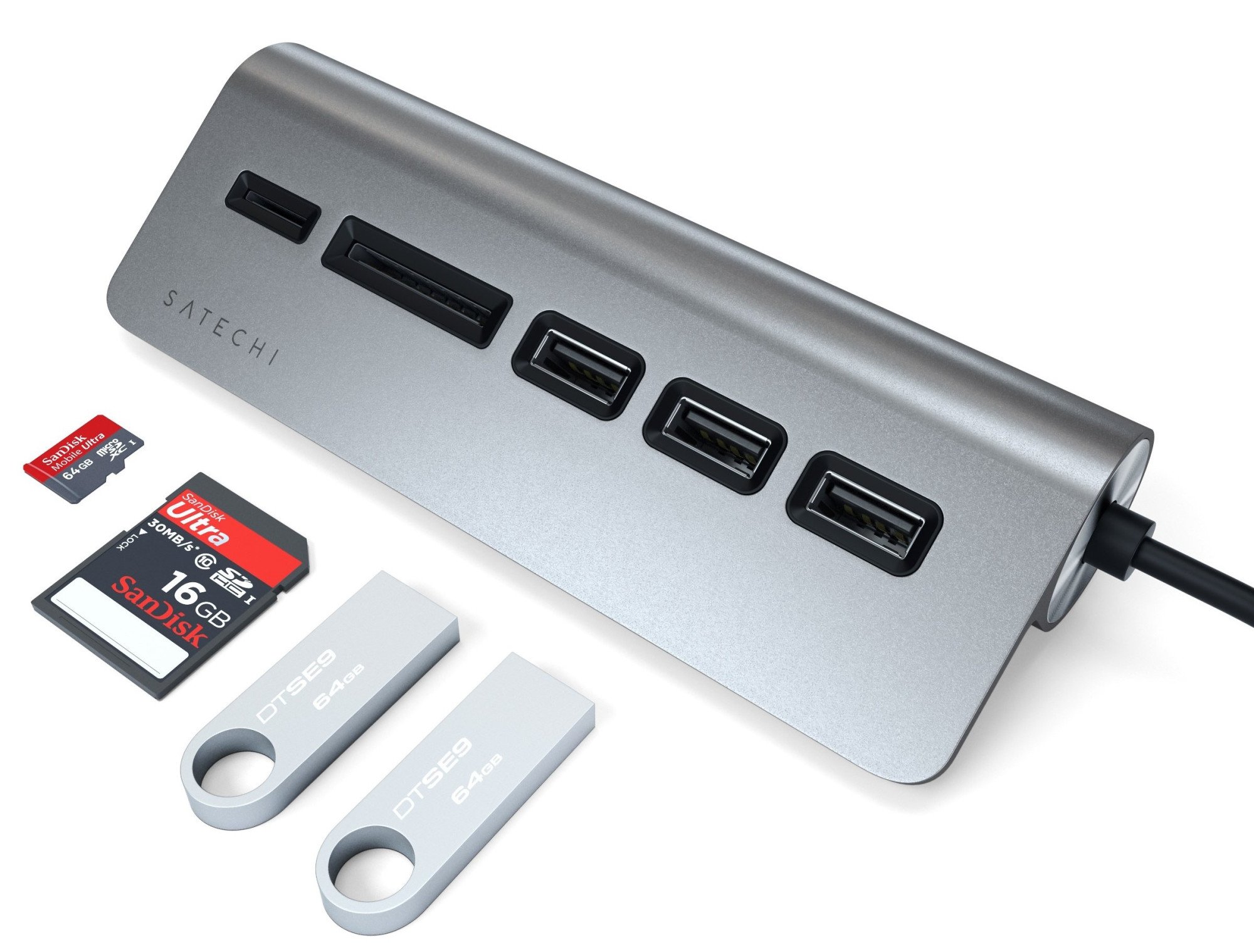 USB хаб Satechi Type-C Aluminum USB 3.0 Hub & Card Reader - Space Gray (ST-TCHCRM)