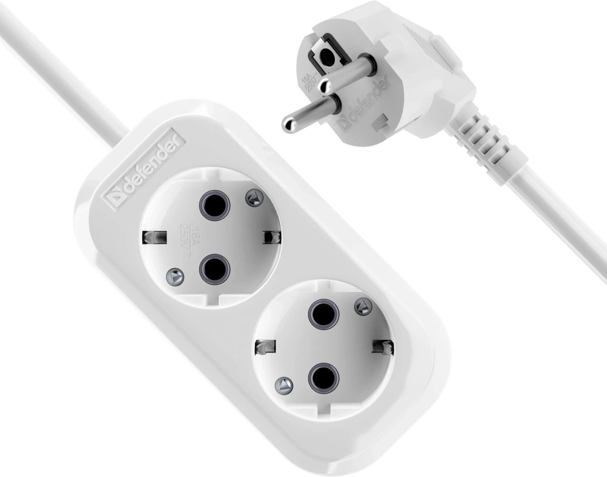 Удлинитель с заземлением Defender R320 16 А, 5 м, 2 розетки, белый (99367)
