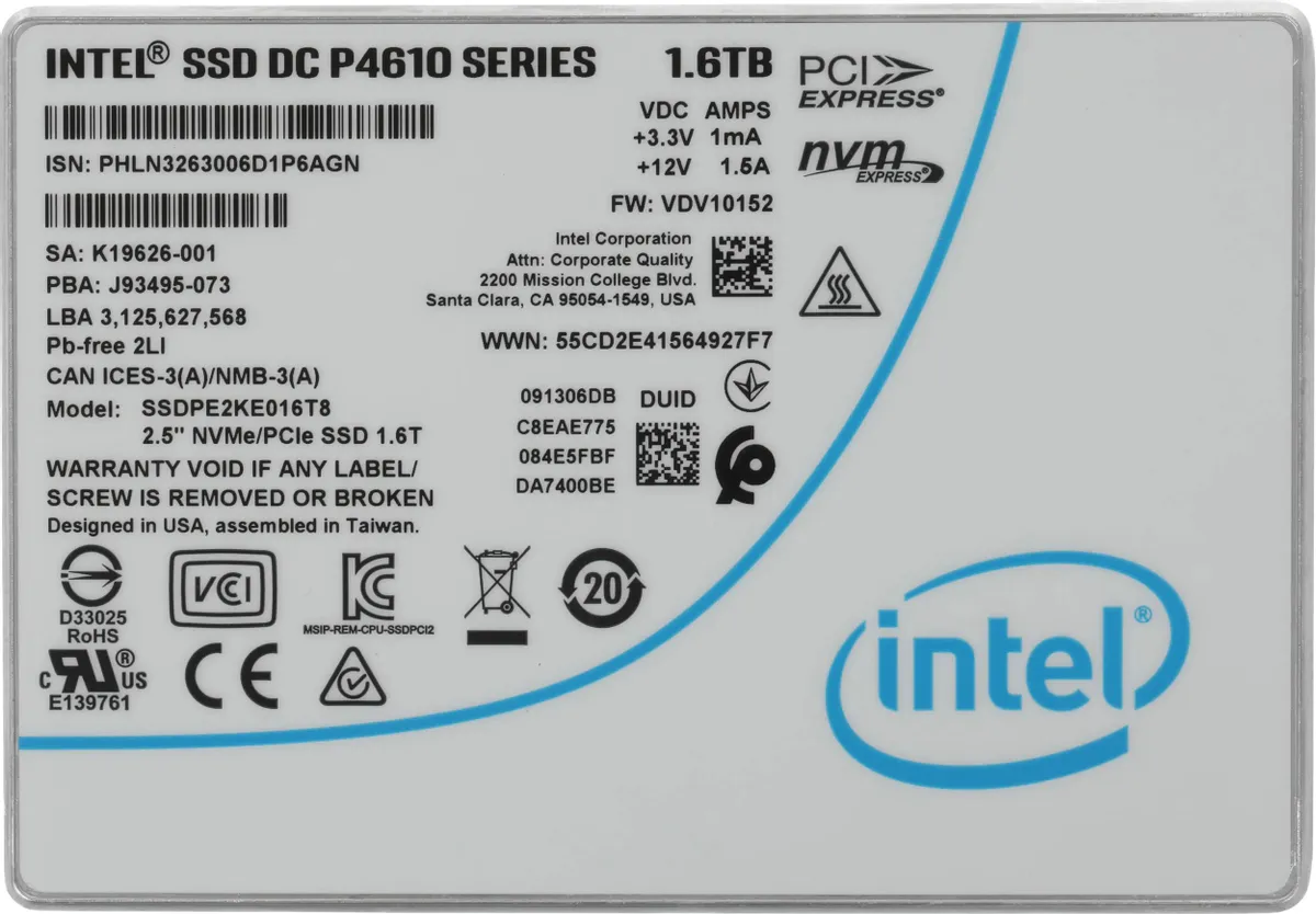 Твердотельный накопитель Intel SSD DC P4610 Series 1.6TB (SSDPE2KE016T801)